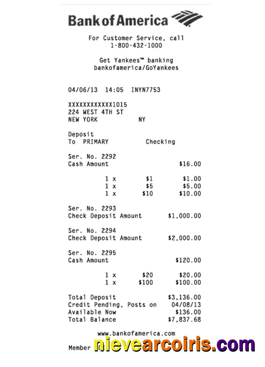 USA Bank of America check